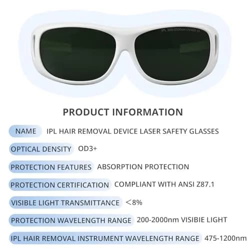LPSAFP IPL Laser Safety Glasses ANSI Z87.1 Certified | 200-2000nm Protective Goggles for Laser Hair Removal, Cosmetology & Medical Aesthetics thumbnail 3