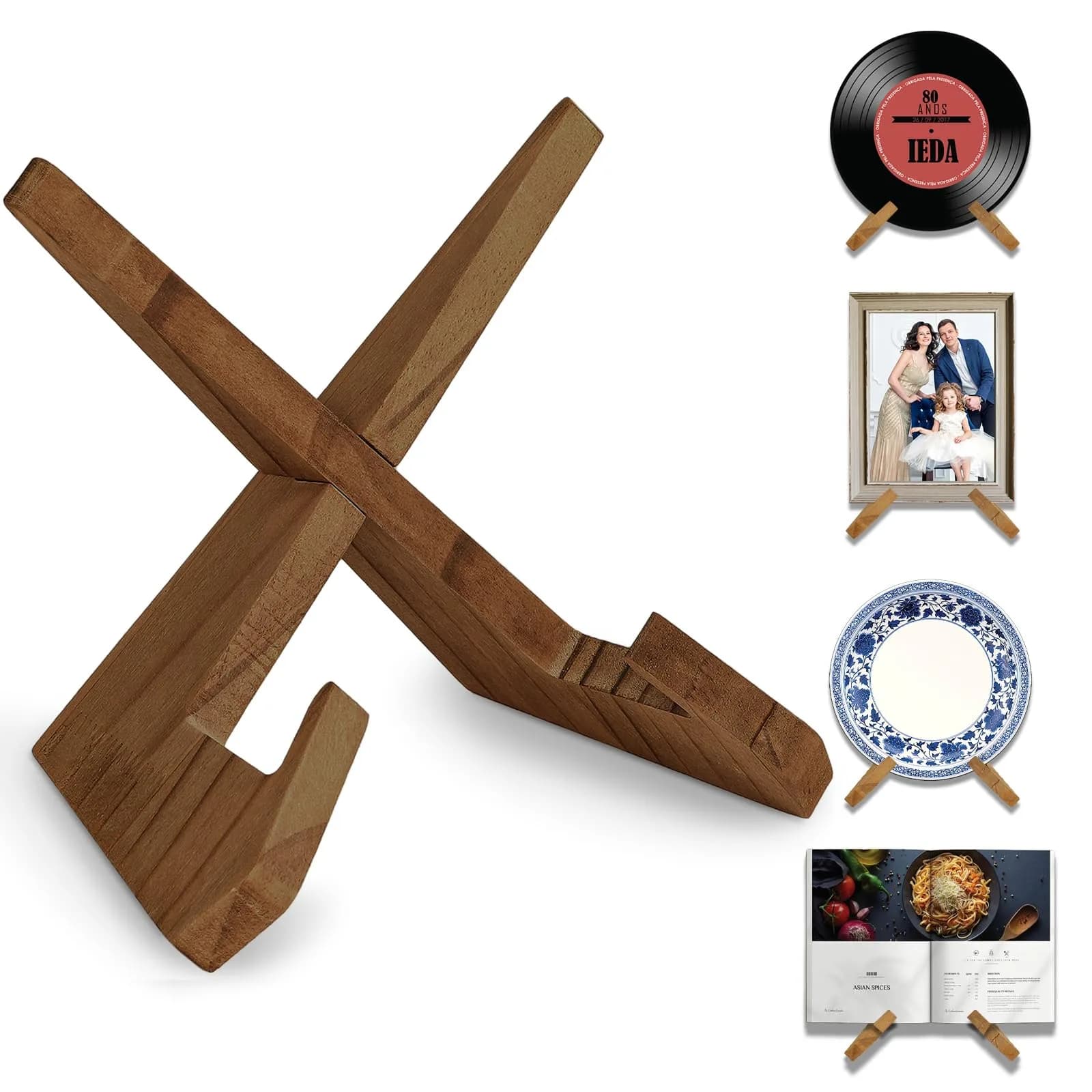 KINYFY Wooden Vinyl Record Stand, Plate Holder Display Stand 24 cm (9.5 in) | Vintage Style for Books & Photos - main product image