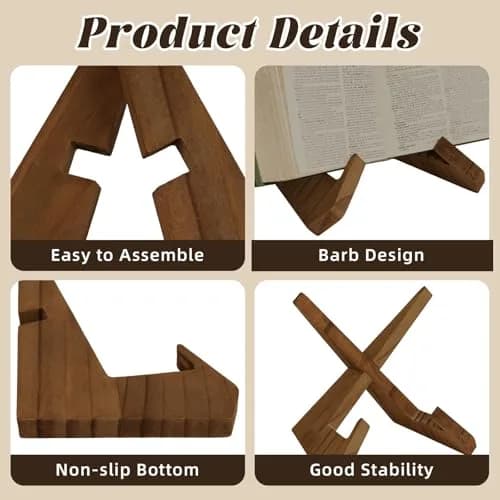 KINYFY Wooden Vinyl Record Stand, Plate Holder Display Stand 24 cm (9.5 in) | Vintage Style for Books & Photos thumbnail 5