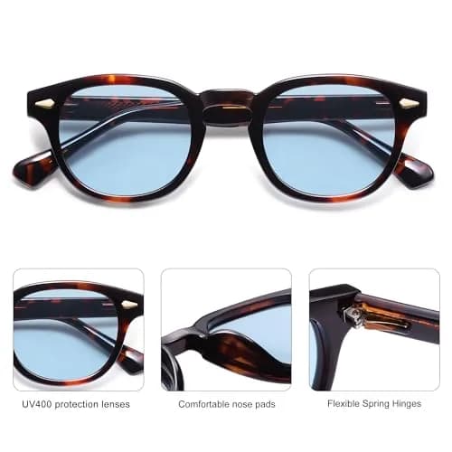 SOJOS Retro Small Round Sunglasses for Men Women Trendy Circle Style UV400 Lenses Unisex Sun Glasses SJ2251, Dark Tortoise Frame/Blue Lens thumbnail 4
