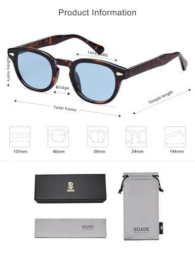 SOJOS Retro Small Round Sunglasses for Men Women Trendy Circle Style UV400 Lenses Unisex Sun Glasses SJ2251, Dark Tortoise Frame/Blue Lens thumbnail 5