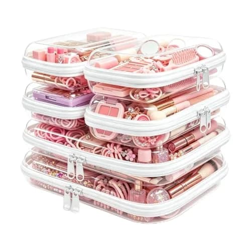 FHDUSRYO 6 Pcs Clear Hard Shell Zipper Case, Travel Makeup Bag | Multi-Size Waterproof Organizer for Cosmetics & Toiletries thumbnail 1
