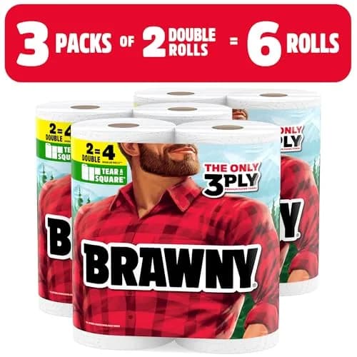 Brawny Tear-A-Square 3-Ply Paper Towels, 6 Double Rolls (456 Sheets Total) | Strongest Paper Towel thumbnail 2