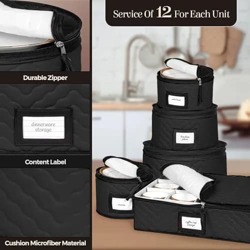 HOLDN’ STORAGE 5-Piece China Storage Set for 12 Place Settings | Quilted Microfiber with Dividers thumbnail 6