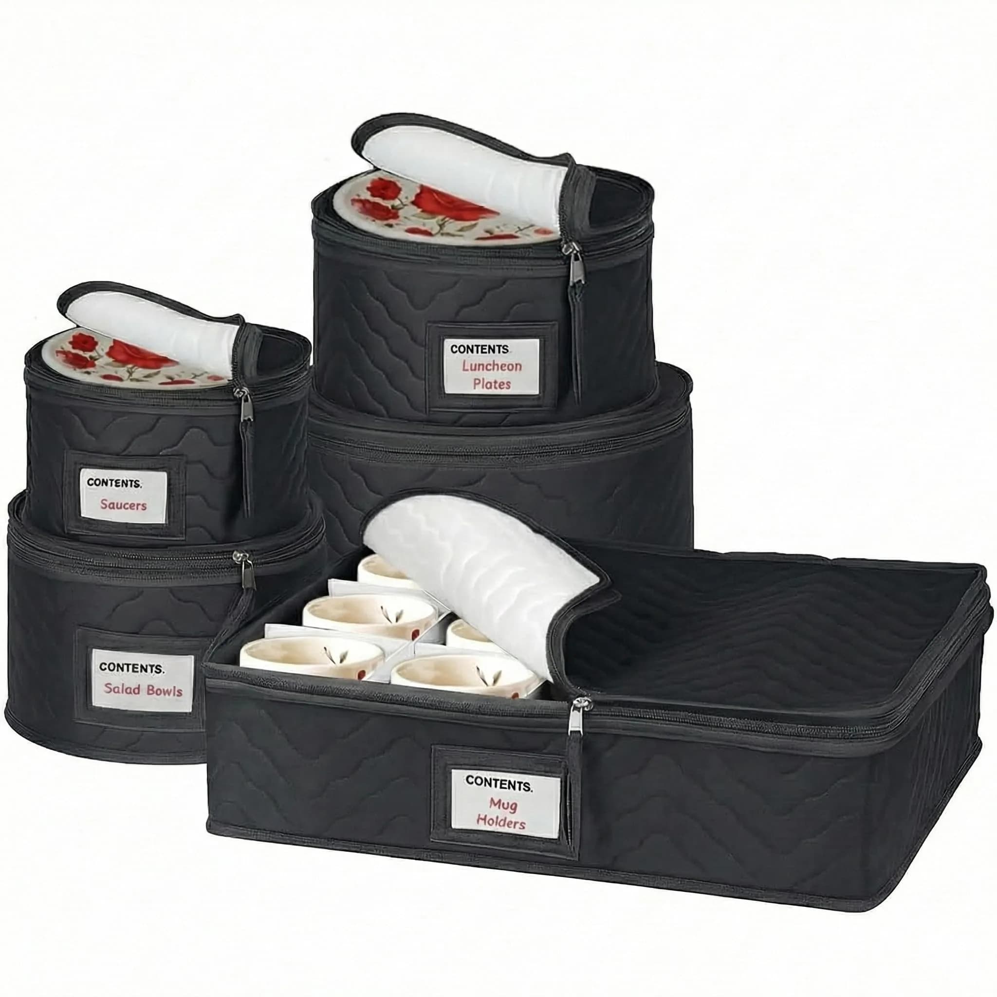 HOLDN’ STORAGE 5-Piece China Storage Set for 12 Place Settings | Quilted Microfiber with Dividers