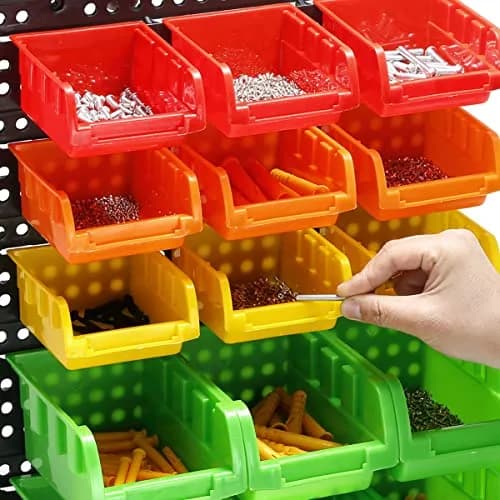 MULSAME Wall Mounted Storage Bins 4-Pack | Garage Organizer with Pegboard Bright Colors 50.4"x32.4" thumbnail 6