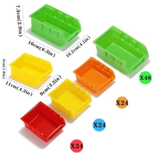 MULSAME Wall Mounted Storage Bins 4-Pack | Garage Organizer with Pegboard Bright Colors 50.4"x32.4" thumbnail 3