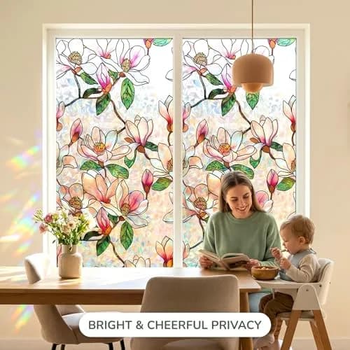 Mikomer Magnolia Rainbow Window Film Privacy Door Tint 17.5x78.7in | Stained Glass Sun Blocking Decor thumbnail 6