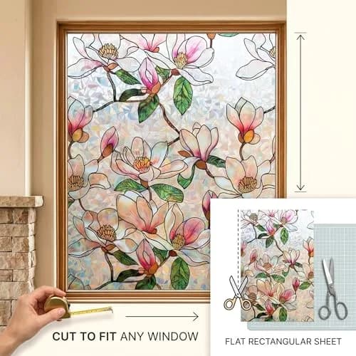 Mikomer Magnolia Rainbow Window Film Privacy Door Tint 17.5x78.7in | Stained Glass Sun Blocking Decor thumbnail 9
