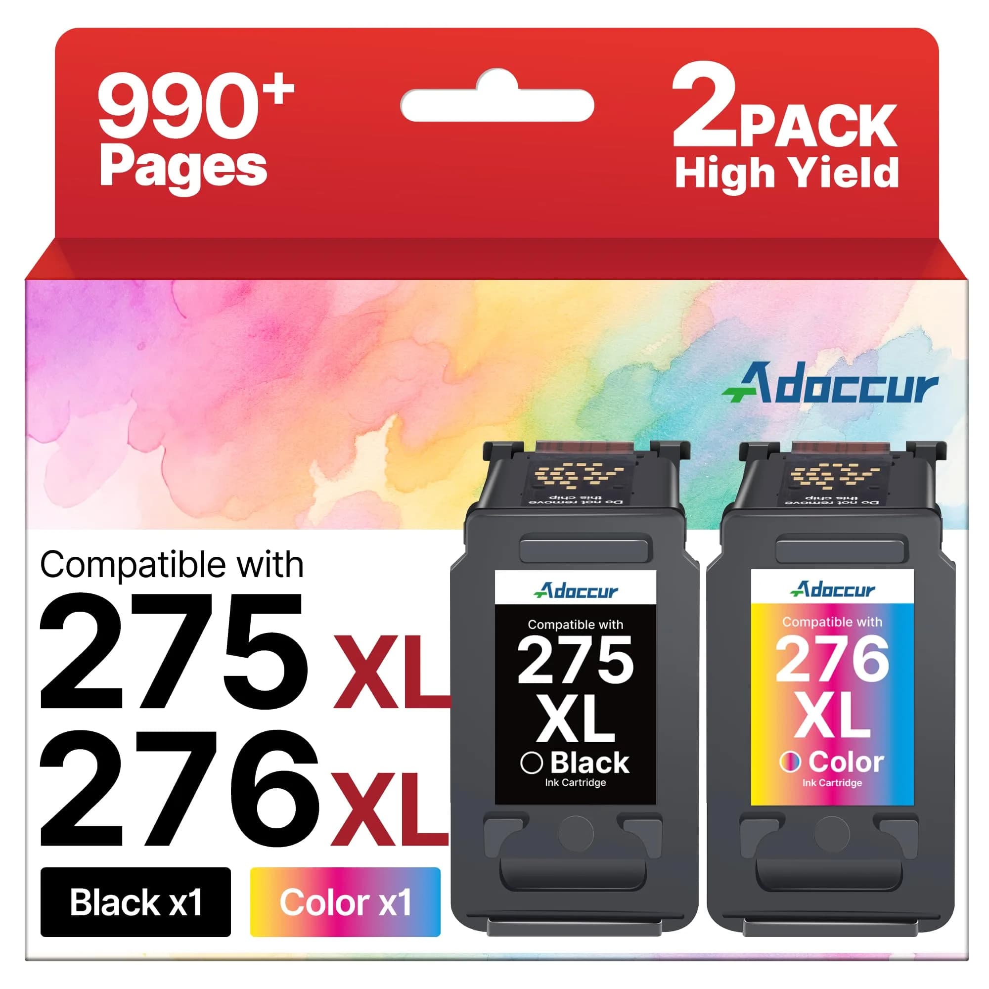 Adoccur Black Inkjet Printer Ink 275XL & 276XL | High Yield Compatible Cartridges for Canon PIXMA (2 Pack) - main product image