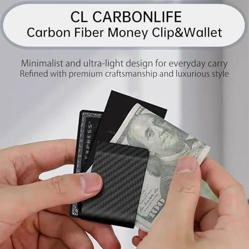 CL CARBONLIFE Carbon Fiber Wallet Money Clip for Men | Slim, Lightweight, RFID Blocking, Matte Black thumbnail 3