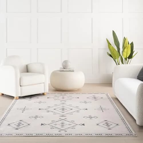 nuLOOM Shenai Cream Medallion 5' x 8' Washable Area Rug for Living Room, Bedroom, Kitchen thumbnail 9