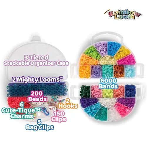 Rainbow Loom Mighty Rainbow Case - 6000 Rubber Bands & 2 Mighty Looms | Assorted Colors Art Craft Kit (9.1 oz / 0.26 kg) thumbnail 3