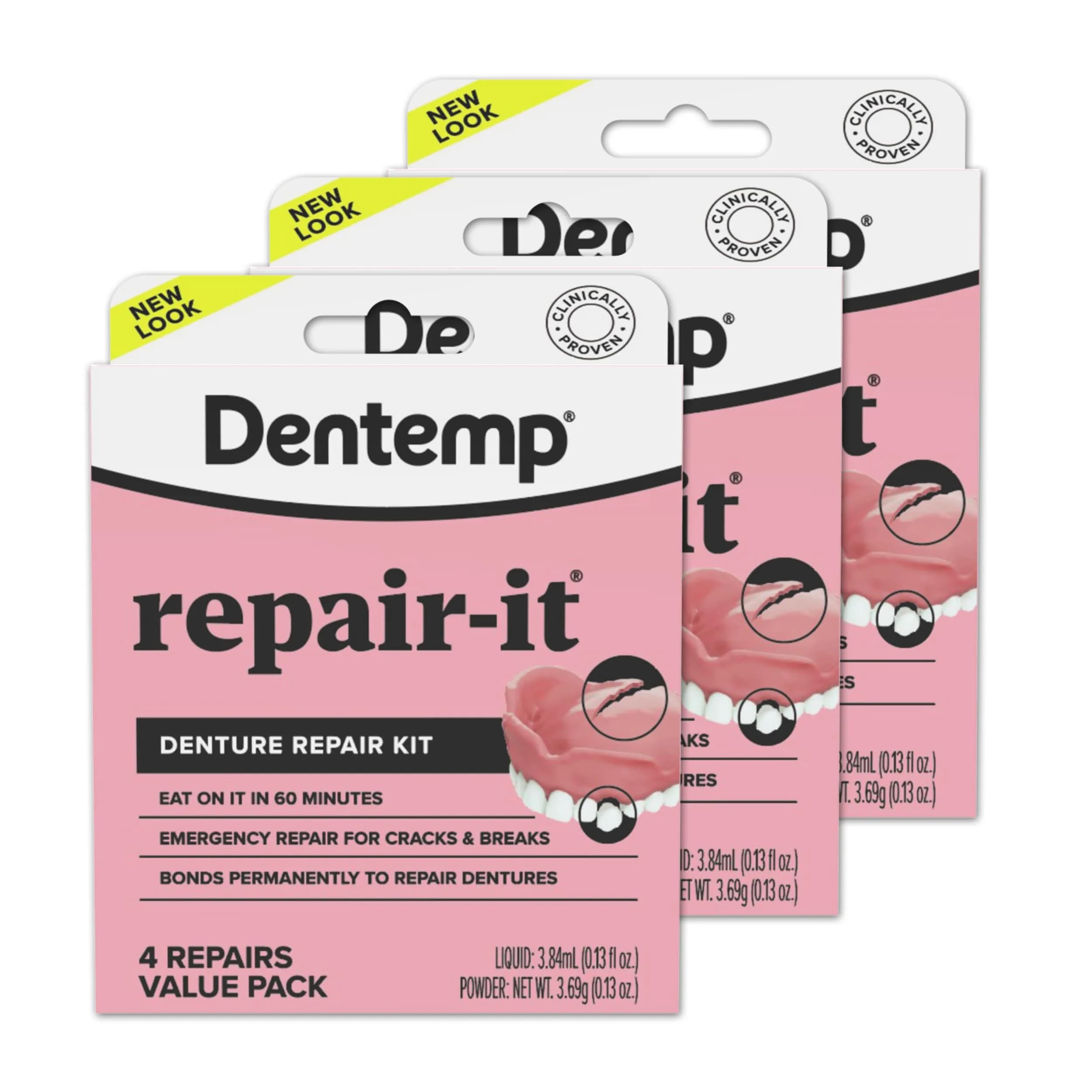 Dentemp Repair-It Advanced Formula Denture Repair Kit 3.84ml (0.13 Fl Oz) | Fix Broken Dentures, Mend Cracks & Replace Loose Teeth