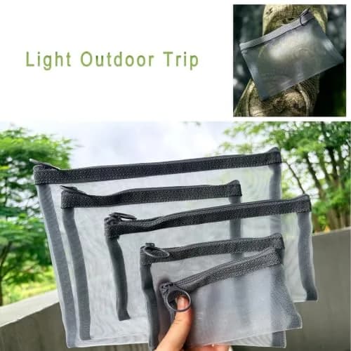patu Zipper Mesh Bags Set of 5 (XS/S/M/L & Long Pouch) | Gray Cosmetic Travel Organizer 23.5cm x 18cm (9.25" x 7") thumbnail 5