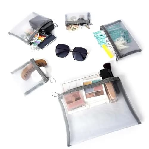 patu Zipper Mesh Bags Set of 5 (XS/S/M/L & Long Pouch) | Gray Cosmetic Travel Organizer 23.5cm x 18cm (9.25" x 7") thumbnail 2