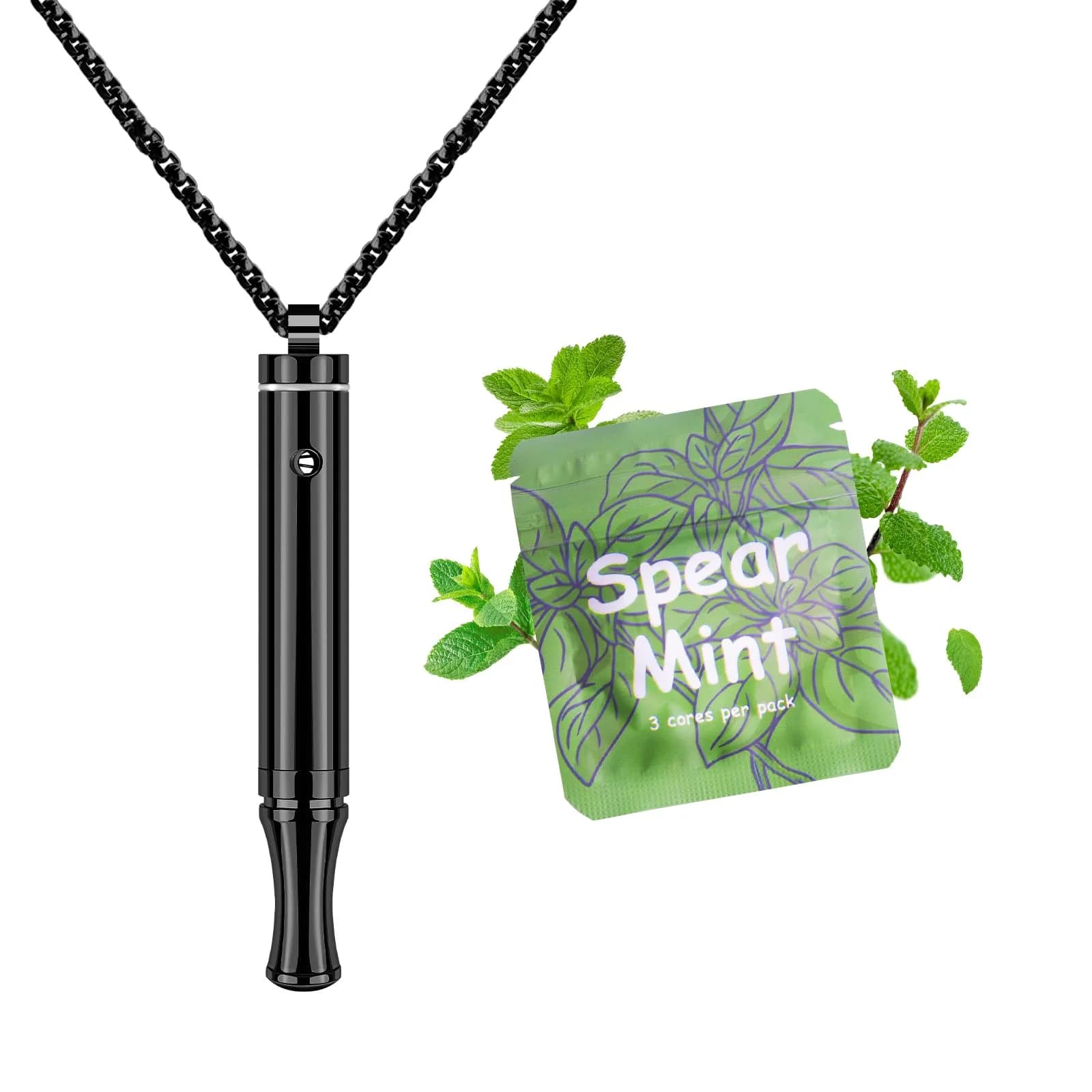 ASTOFLI Quit Smoking Breathing Necklace with Resistance Filters - Black Stainless Steel, 25.5 inches | Aids Smoking Cessation & Anxiety Relief