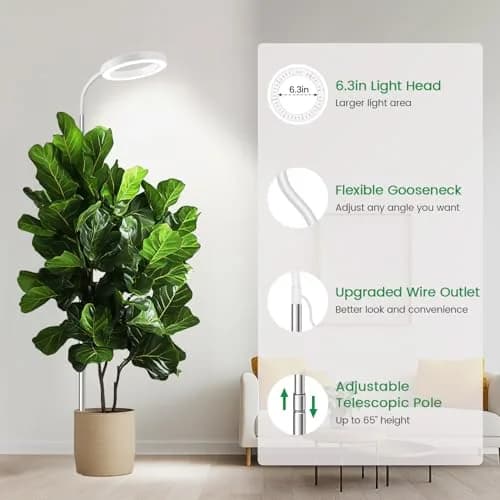 Garpsen Full Spectrum LED Grow Light 80 LEDs 65'' Height | 3 Color Modes 5 Dimmable Levels 16H Timer thumbnail 5