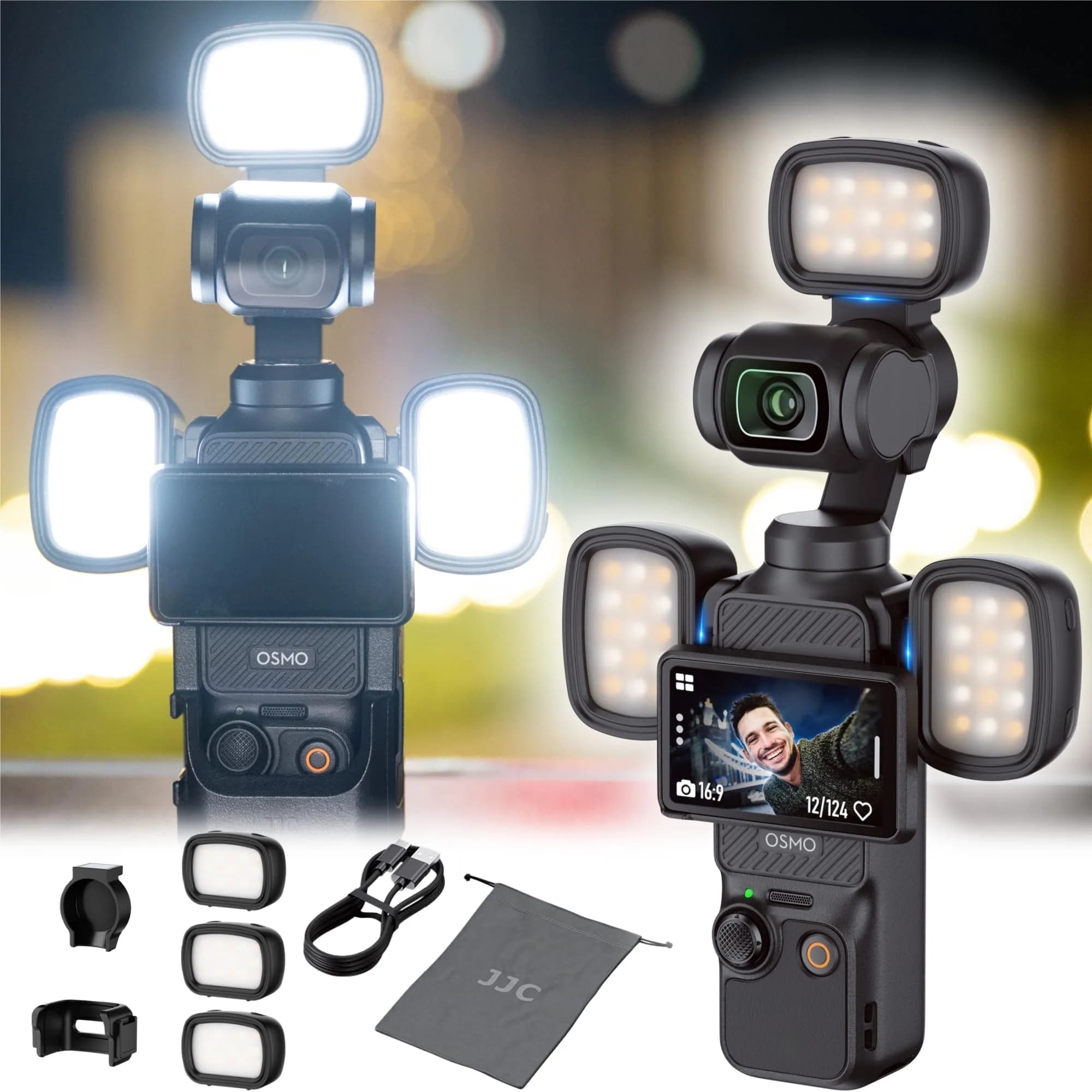 JJC 3-Pack LED Light for DJI Osmo Pocket 3 & Xtra Muse, 15g Ultra-Lightweight Magnetic Mount | 3 Color Modes & 3 Brightness Levels - main product image