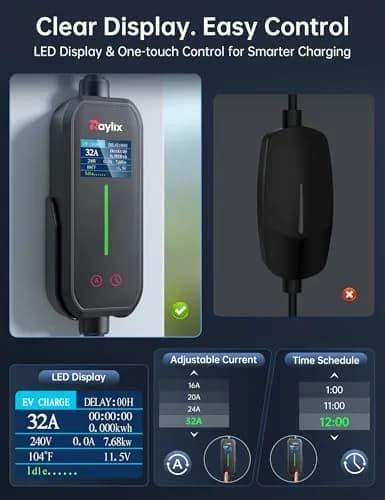 Raylix 32A Level 2 EV Charger for Tesla | Fast NEMA 14-50 Plug, 7.68KW, Portable thumbnail 4