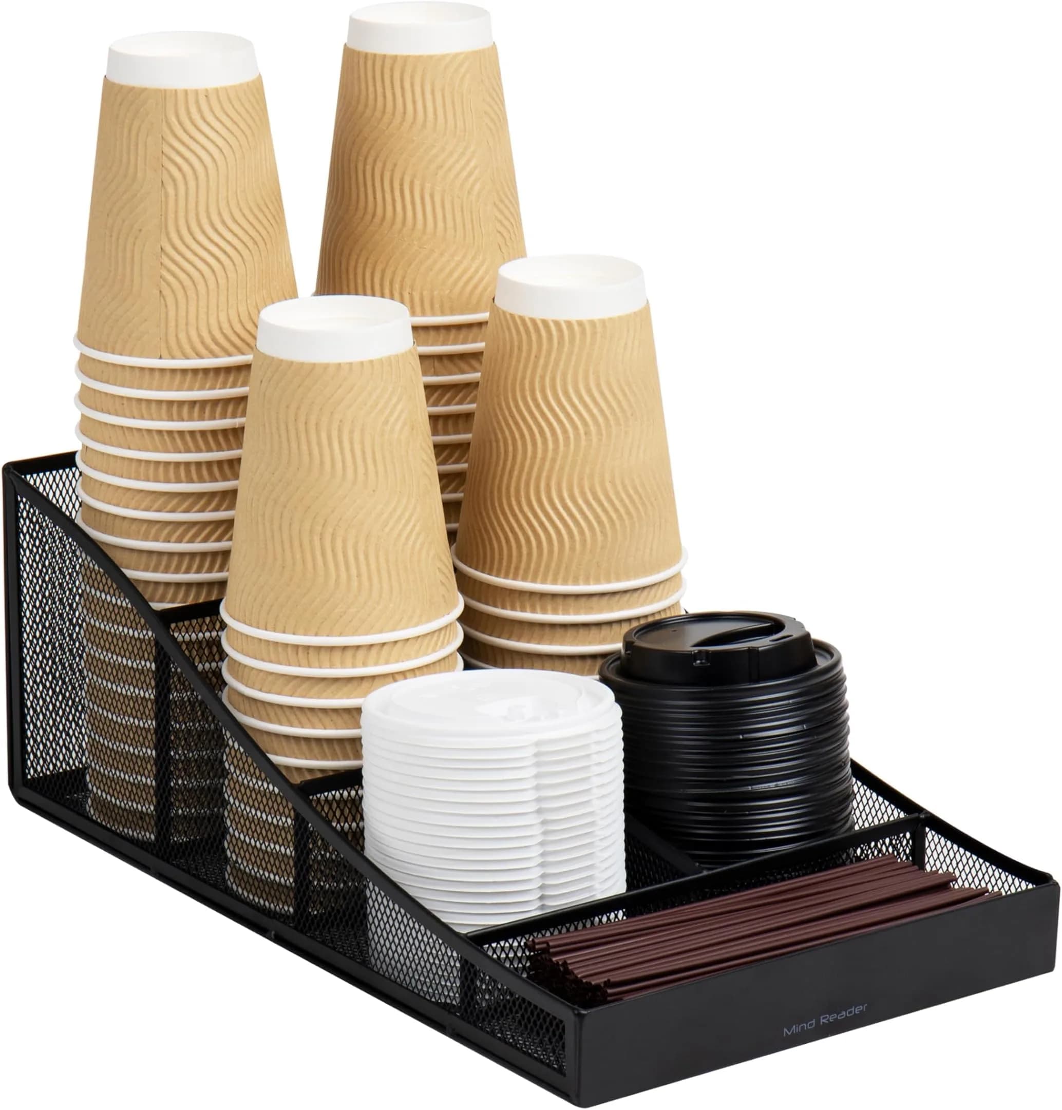 Mind Reader Metal Mesh Countertop Organizer Caddy 7 Compartments 21.6cm (8.5" L x 14.5" W x 5.25" H) | Black Pack of 6