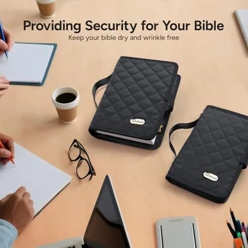 BellaHold Adjustable Bible Cover with 75 Bible Tabs - Black XS | Waterproof Quilted Fabric Case thumbnail 7