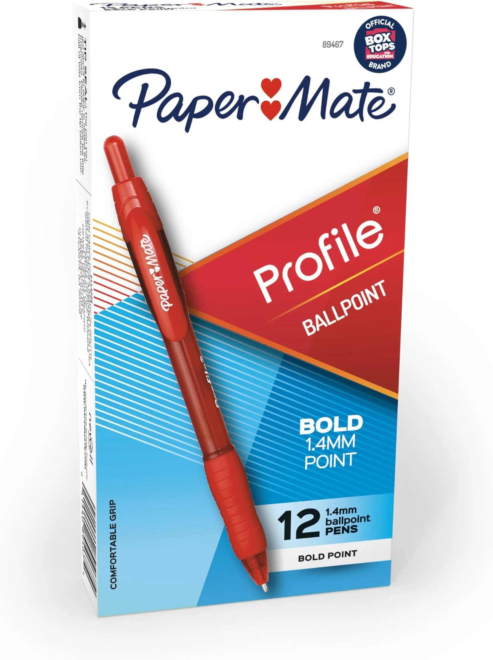 Paper Mate Profile Retractable Ballpoint Pens, Bold Point 1.4mm Red Ink, 12 Count | Smooth Ink Flow — 레드