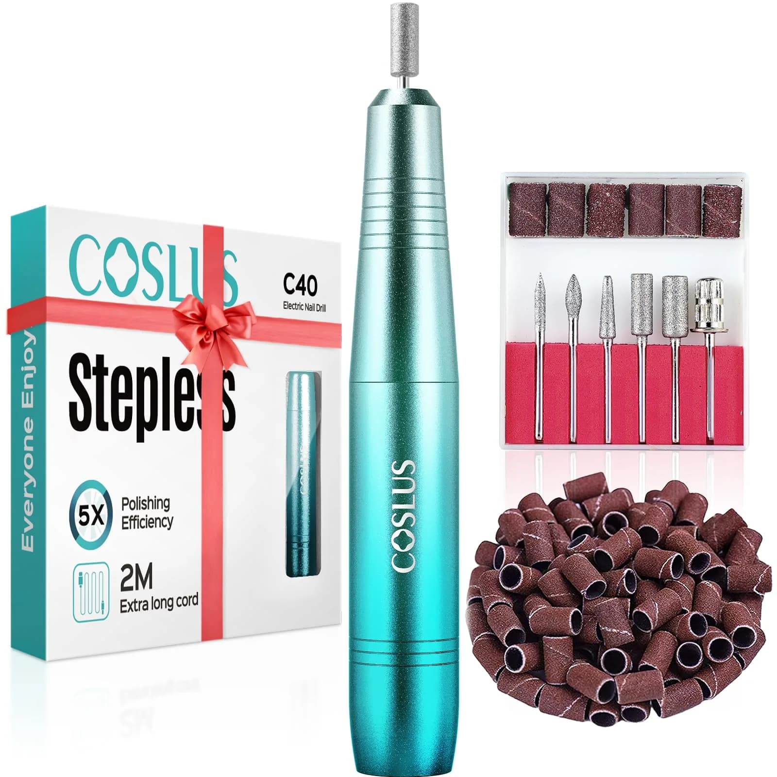 COSLUS C40 Electric Nail Drill Professional Gradient Blue | Precise Dial Speed Control, 6-Bit Kit