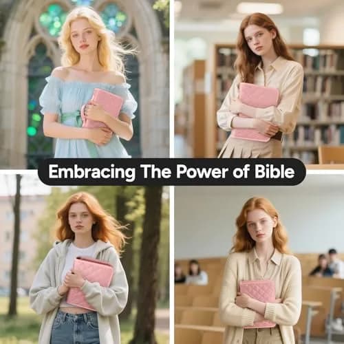 BellaHold Adjustable Bible Cover Case for Women M (9.6" H x 7" W x 2.2" Spine) | Waterproof Quilted Pink Fabric with 75 Bible Tabs thumbnail 8