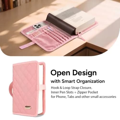 BellaHold Adjustable Bible Cover Case for Women M (9.6" H x 7" W x 2.2" Spine) | Waterproof Quilted Pink Fabric with 75 Bible Tabs thumbnail 3