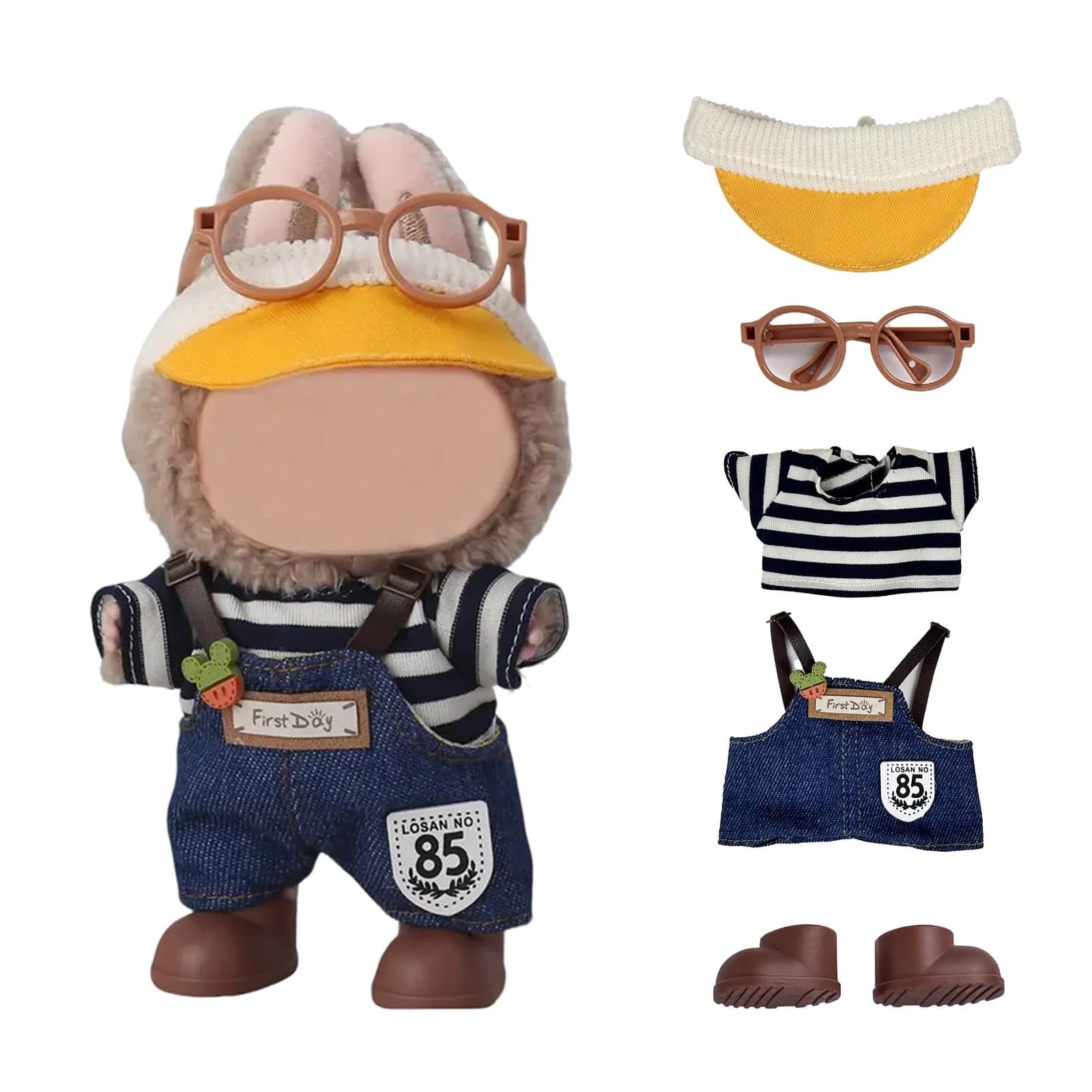 Eyancotoi 17cm Doll Clothes Set with Hat, Glasses, Top, Pants & Shoes | Style 1 (1-Pack)