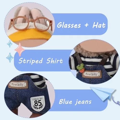 Eyancotoi 17cm Doll Clothes Set with Hat, Glasses, Top, Pants & Shoes | Style 1 (1-Pack) thumbnail 2