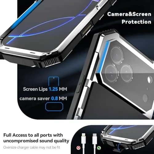 Lunivop for iPhone 17 Pro Max Case Metal Heavy Duty Military Silver | 20 FT Drop & Built-in Screen Protector thumbnail 2