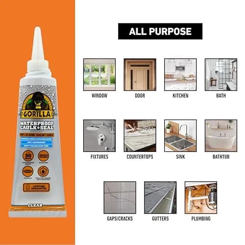 Gorilla 100% Silicone Caulk Waterproof Sealant 2.8oz Clear | Mold & Mildew Resistant, Ready in 30 Min thumbnail 2