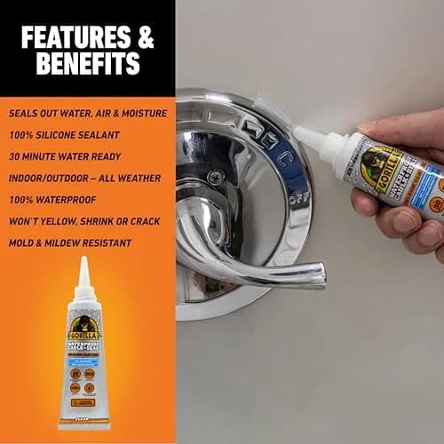 Gorilla 100% Silicone Caulk Waterproof Sealant 2.8oz Clear | Mold & Mildew Resistant, Ready in 30 Min thumbnail 3