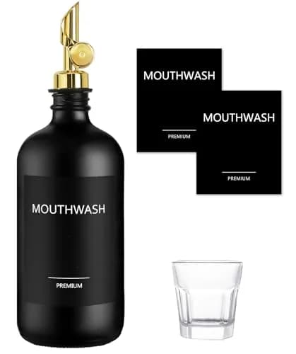 TOLDATLI Black 17oz Glass Mouthwash Dispenser with Cup | Matte Finish, Auto Flip Cap thumbnail 1