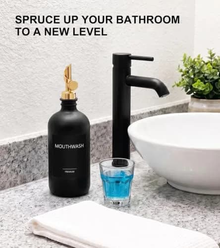 TOLDATLI Black 17oz Glass Mouthwash Dispenser with Cup | Matte Finish, Auto Flip Cap thumbnail 6