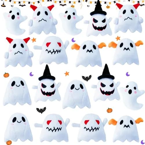 Rdogeia 18PCS Halloween Ghost Plush Toy Set | Bulk Goodie Bag Fillers for Kids thumbnail 1