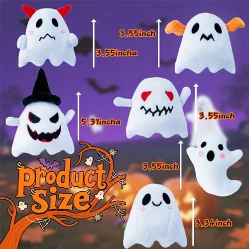 Rdogeia 18PCS Halloween Ghost Plush Toy Set | Bulk Goodie Bag Fillers for Kids thumbnail 2