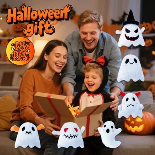 Rdogeia 18PCS Halloween Ghost Plush Toy Set | Bulk Goodie Bag Fillers for Kids thumbnail 3
