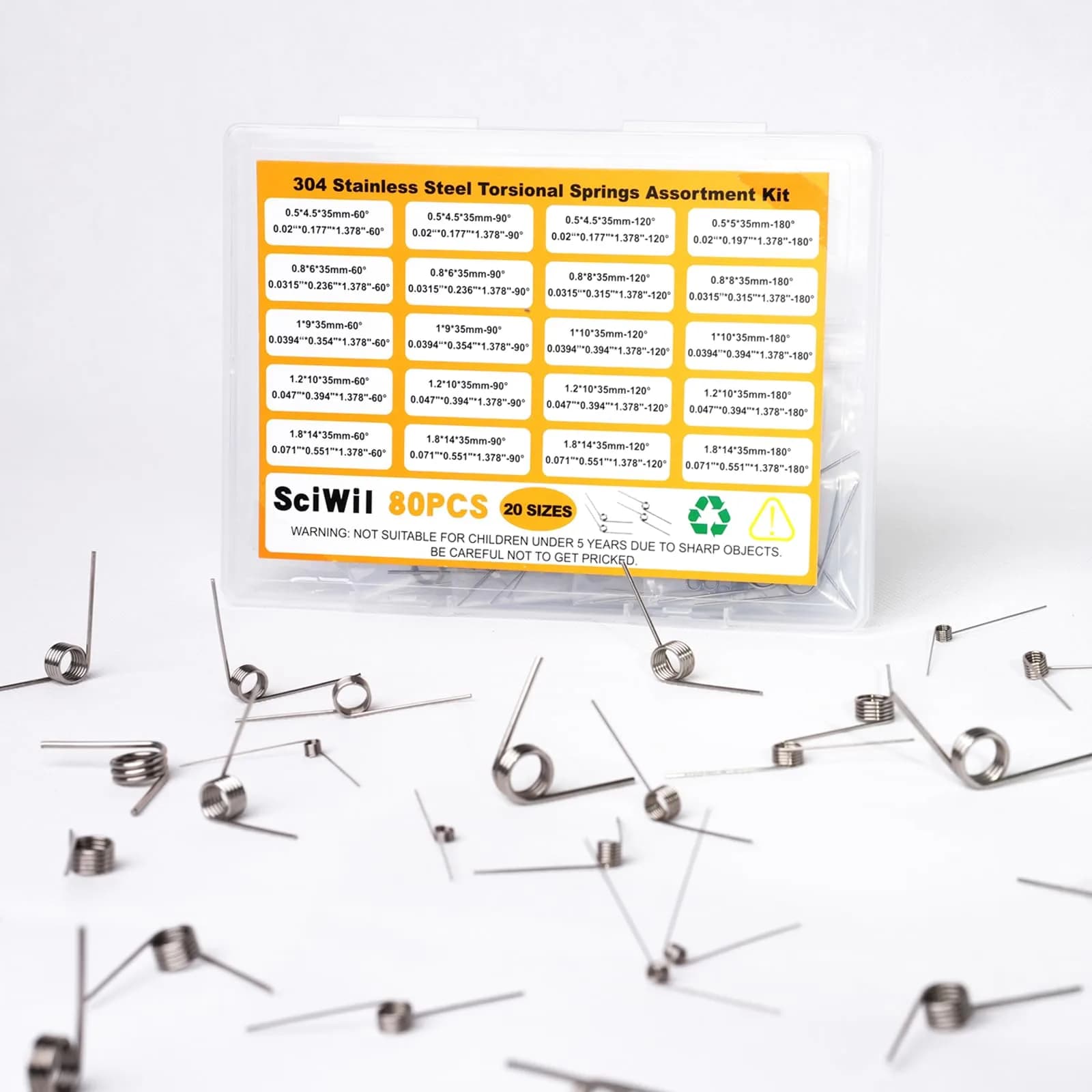 SciWil Torsion Spring Assortment Kit 80PCS | Stainless Steel for Hinge Repair & DIY - main product image