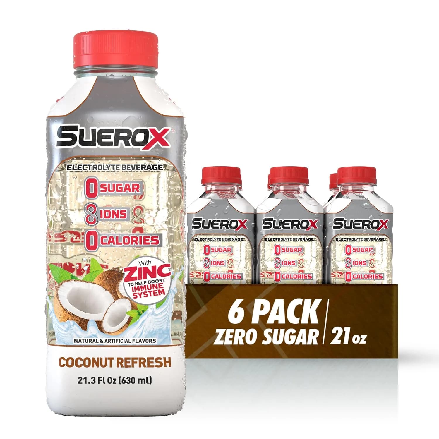 SueroX Sugar Free Electrolyte Drink, Coconut Refresh, 21.3 Fl Oz | Zero Sugar Hydration & Recovery - main product image