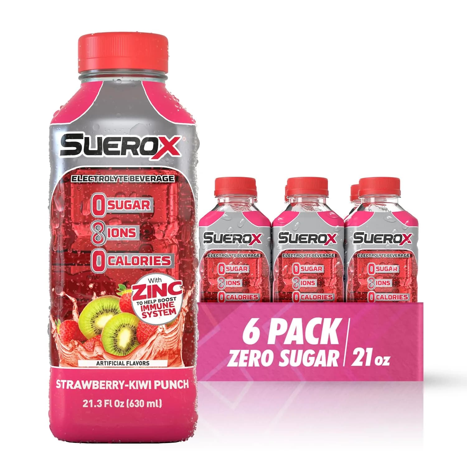 SueroX Sugar Free Electrolyte Drink Strawberry-Kiwi 21.3 Fl Oz | Zero Sugar & Electrolytes for Hydration - main product image