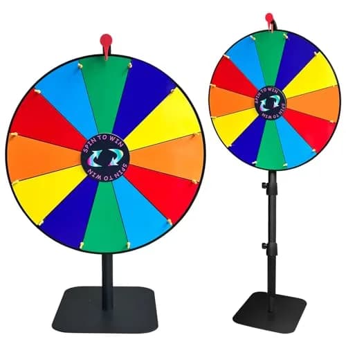 LRMBKM Heavy Duty Spinning Prize Wheel 62.23cm (24 inch) | Adjustable Height 86cm-155cm (34"-61") with 12 Slots & Dry Erase Marker thumbnail 1