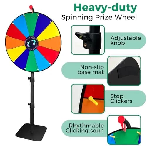 LRMBKM Heavy Duty Spinning Prize Wheel 62.23cm (24 inch) | Adjustable Height 86cm-155cm (34"-61") with 12 Slots & Dry Erase Marker thumbnail 4