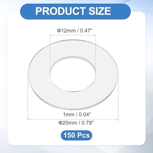 HARFINGTON M12 PVC Flat Washers 150pcs 12mm ID x 20mm OD x 1mm Thick | Sealing Gasket for Plumbing & Doors thumbnail 2