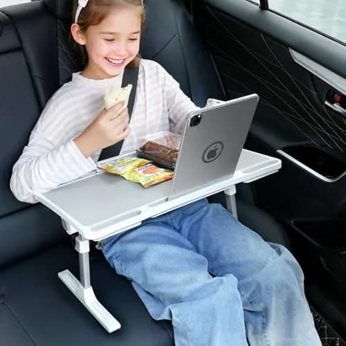 DICMKY Large Car Seat Tray Table | Foldable Travel Lap Desk for Kids & Adults, Height Adjustable, Stable & Space-Saving (about 23.5-33.5cm, 66 lbs load) thumbnail 1