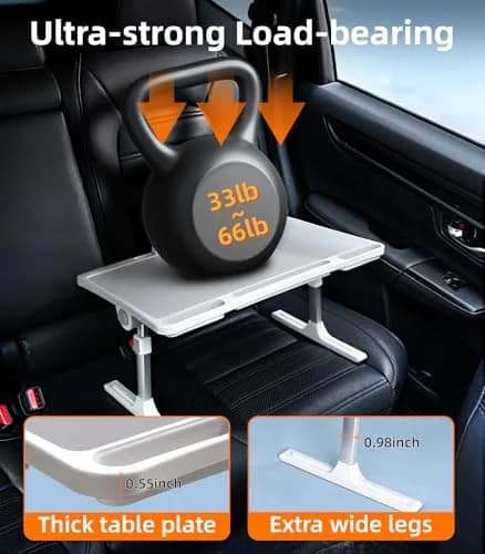 DICMKY Large Car Seat Tray Table | Foldable Travel Lap Desk for Kids & Adults, Height Adjustable, Stable & Space-Saving (about 23.5-33.5cm, 66 lbs load) thumbnail 4