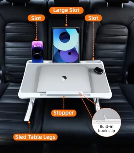 DICMKY Large Car Seat Tray Table | Foldable Travel Lap Desk for Kids & Adults, Height Adjustable, Stable & Space-Saving (about 23.5-33.5cm, 66 lbs load) thumbnail 2