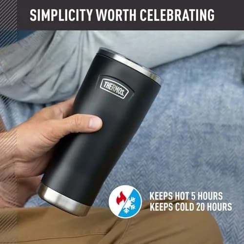 THERMOS Icon Series Stainless Steel Tumbler with Slide Lock 18 Ounce (532ml) Granite | Keeps Drinks Hot or Cold for Hours thumbnail 3